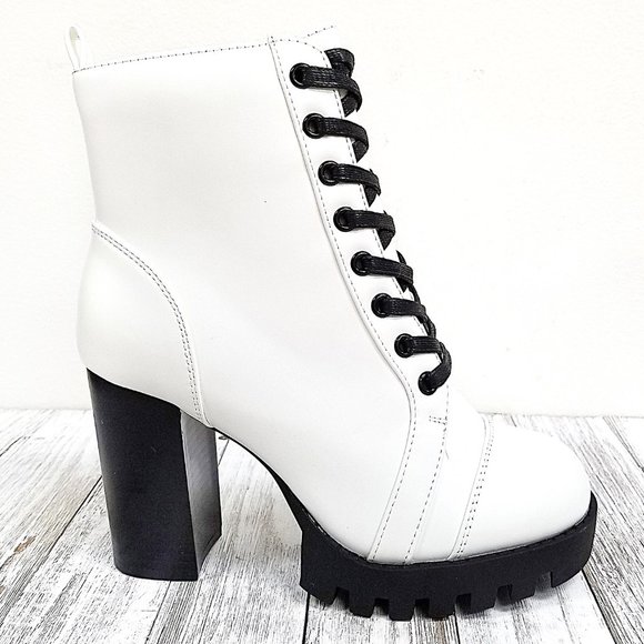 New White Lace Lug Up Chunky Heel Combat B… - Picture 3 of 5